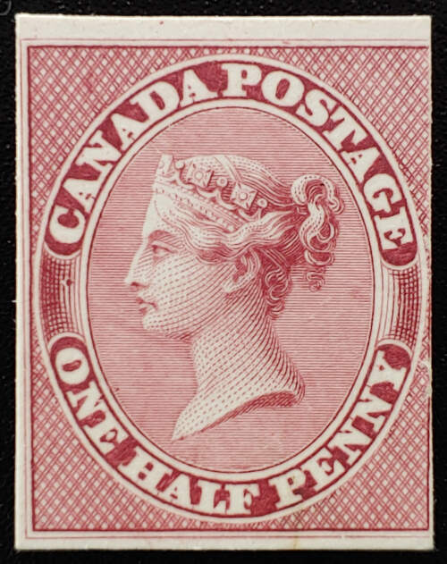 Canada #8TC Fine 1858 1c Deep Rose Trial Colour Plate Proof $300