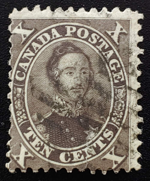 Canada #16 VG Used 1859/64 10c Black Brown, thin, tear $1250