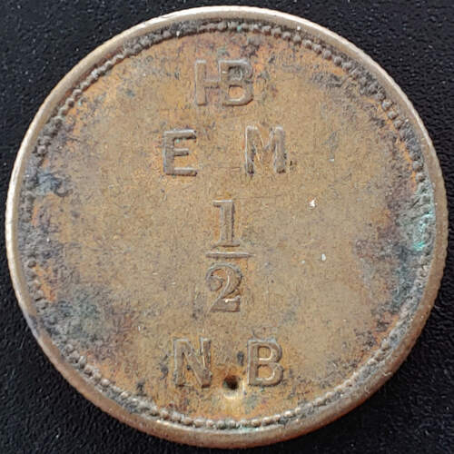 Hudson's Bay Company XF 1857 punched 1/2 Made Beaver Token
