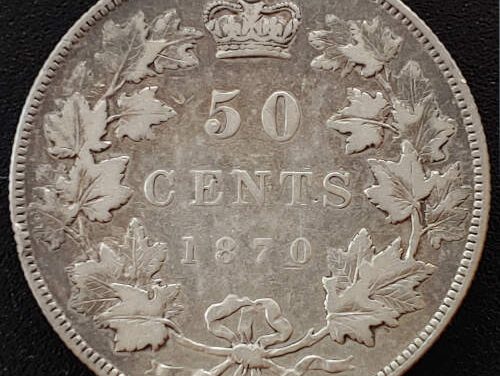 Canada VF30 1870 No LCW Victoria Silver 50 Cents, rim nick $6250