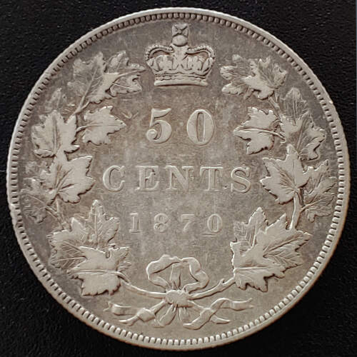 Canada VF30 1870 No LCW Victoria Silver 50 Cents, rim nick $6250