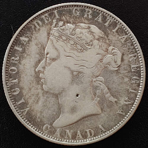 Canada VF30 1870 No LCW Victoria Silver 50 Cents, rim nick $6250