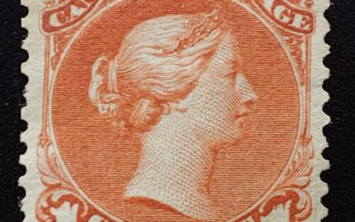 Canada #22 VF Unused 1869 1c Brown Red, hidden corner crease