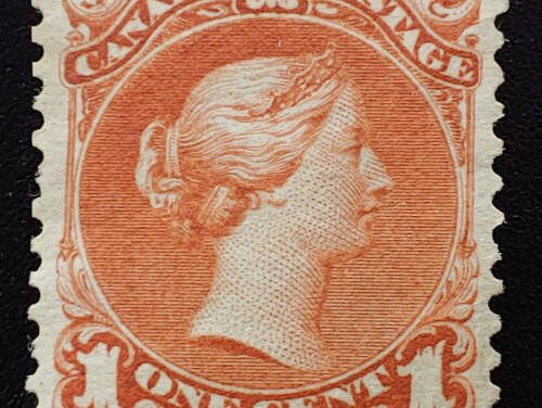 Canada #22 VF Unused 1869 1c Brown Red, hidden corner crease