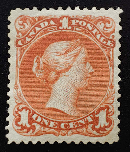 Canada #22 VF Unused 1869 1c Brown Red, hidden corner cr. $600+