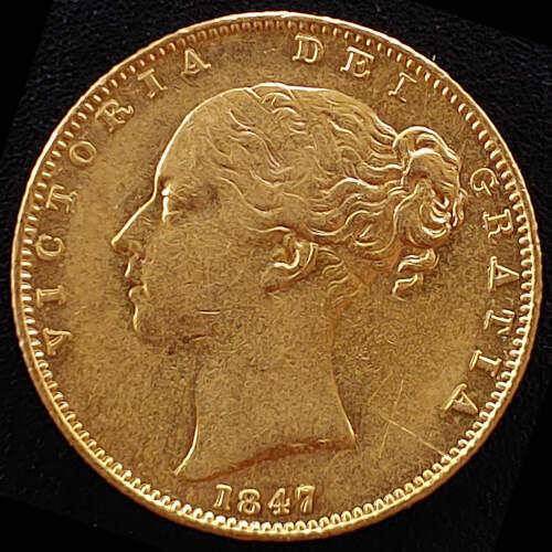 G.B. XF 1847 Victoria Shield Type Gold Sovereign, lt scratch .2355oz