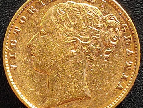 Australia XF 1885 QV Shield Type Gold Sovereign, trifle rim nick .2355oz