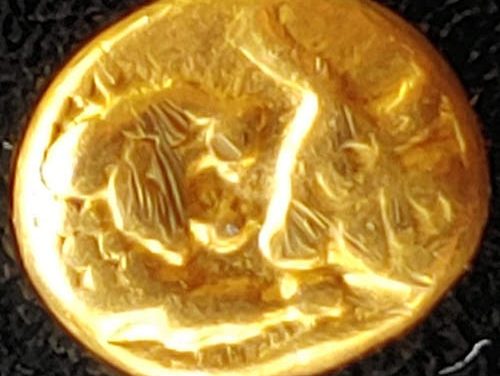 Kings of Lydia, Croesus circa 564-550 BC .7gm Gold Hemihekte
