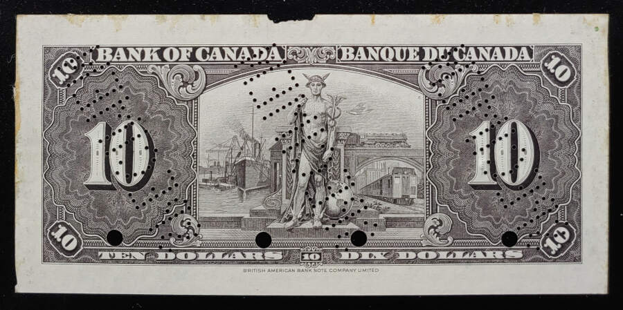 Canada prefix W/D 1937 Specimen George VI $10, mt damage $1200
