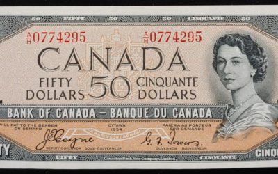 Canada Unc prefix A/H 1954 Devil’s Face QEII $50 Banknote