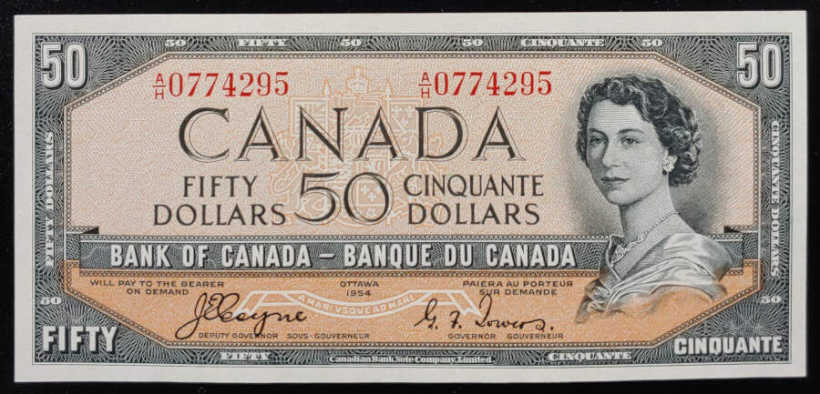 Canada Unc prefix A/H 1954 Devil's Face QEII $50 Banknote $1150+