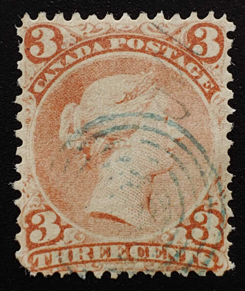 Canada #33 Fine Used 1868 3c Laid Paper, perf corner crease $1500