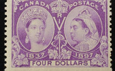 Canada #64 Fine Mint 1897 $4 Jubilee, natural gum wrinkle $1200