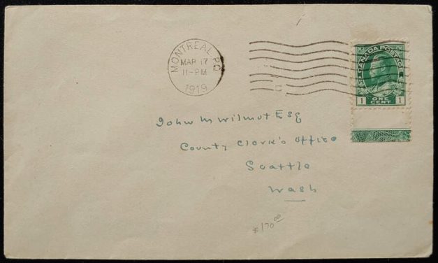 Canada #104LW 17 Mar 1919 1c Lathework Admiral Cover