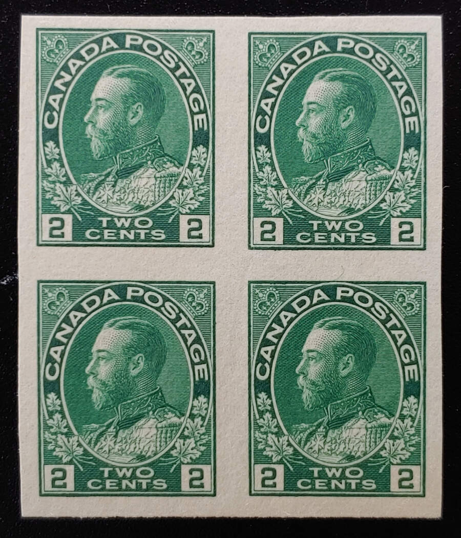 Canada #137 VF three Never Hinged 1924 2c Imperforate Blk $350 (4)