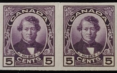 Canada #146a VF Mint 1927 5c McGee Imperforate Pair