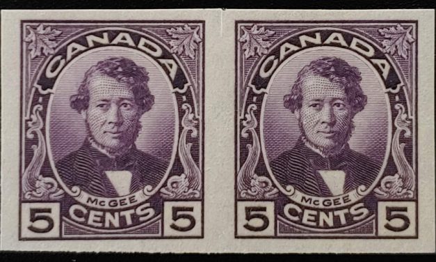 Canada #146a VF Mint 1927 5c McGee Imperforate Pair