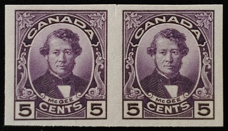 Canada #146a VF Mint 1927 5c McGee Imperforate Pair $160