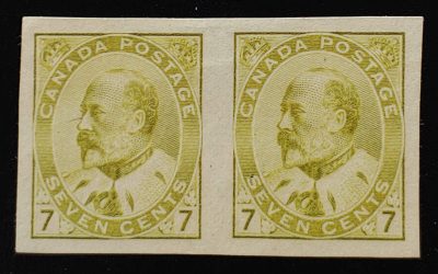 Canada #92a VF Unused 1903 7c Imperf Pair pencil signed $1000