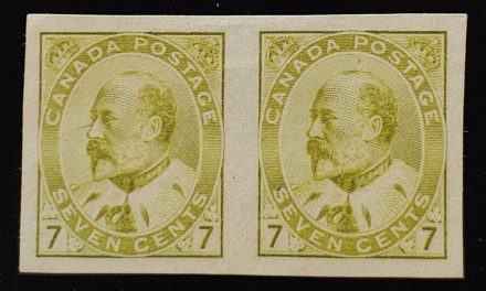 Canada #92a VF Unused 1903 7c Imperf Pair pencil signed $1000