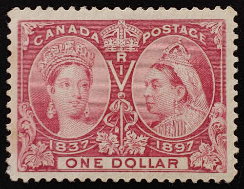 Canada #61 F/VF+ Mint 1897 $1 Jubilee, gum thin $750
