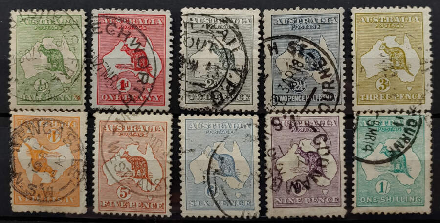Australia #1-10 F/VF Used Roos US$241 (10 diff)