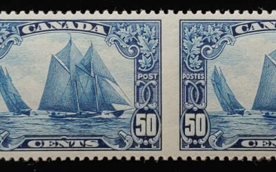 Canada #158b VF 1 NH 1929 50c Bluenose Perf by Imperf Pair