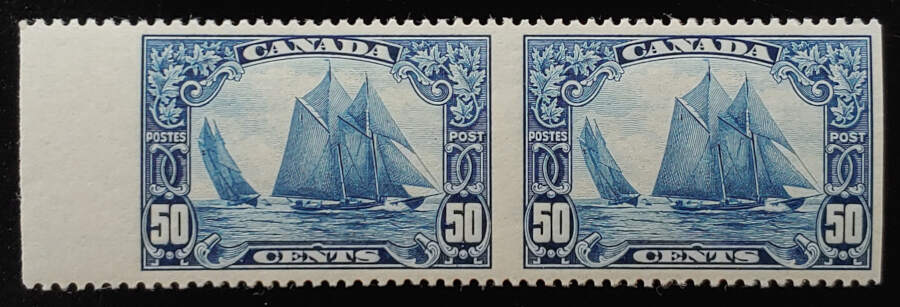 Canada #158b VF 1 NH 1929 50c Bluenose Perf by Imperf Pair $1250
