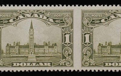 Canada #159b VF 1 NH 1929 $1 Parliament Perf by Imperf Pair