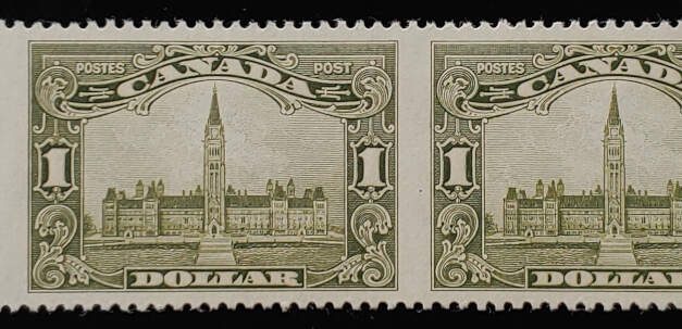 Canada #159b VF 1 NH 1929 $1 Parliament Perf by Imperf Pair