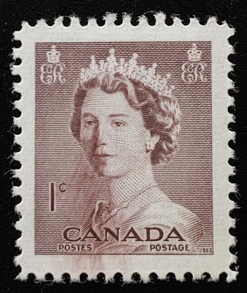 Canada #325 VF Mint HR 1953 1c Sneezing Queen unlisted Smear