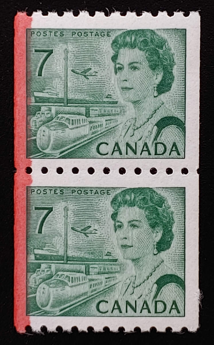 Canada #549 VFNH 1971 7c unlisted Red Line Coil Pair ex Bileski