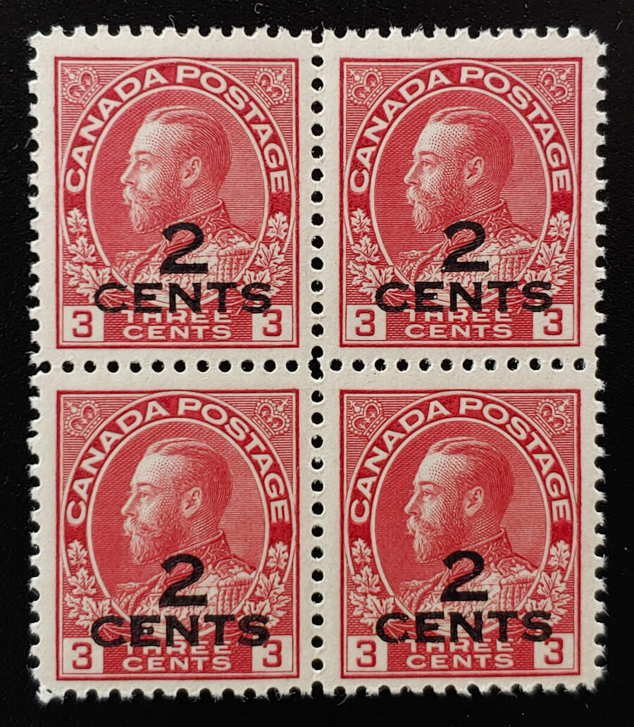 Canada #140 F/VF+ Never Hinged 1926 2c on 3c Admiral Block $270+