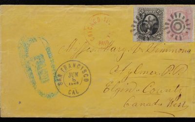 B.C. 1863 Victoria Pd Oval and U.S. 15c mixed franked Cover to C.W., rep