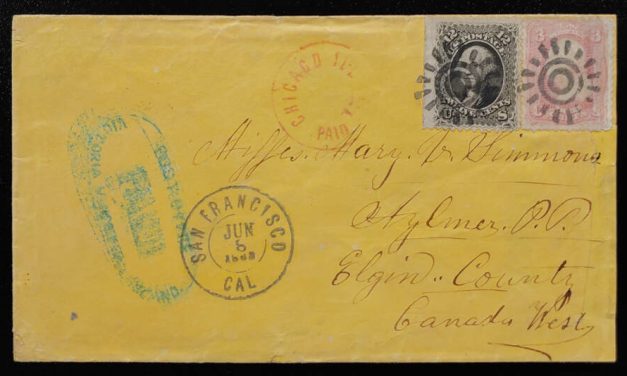 B.C. 1863 Victoria Pd Oval and U.S. 15c mixed franked Cover to C.W., rep