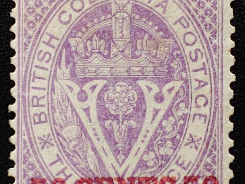 B.C. #12 Fine Mint OG 1867/71 50c owner’s backstamp $1800