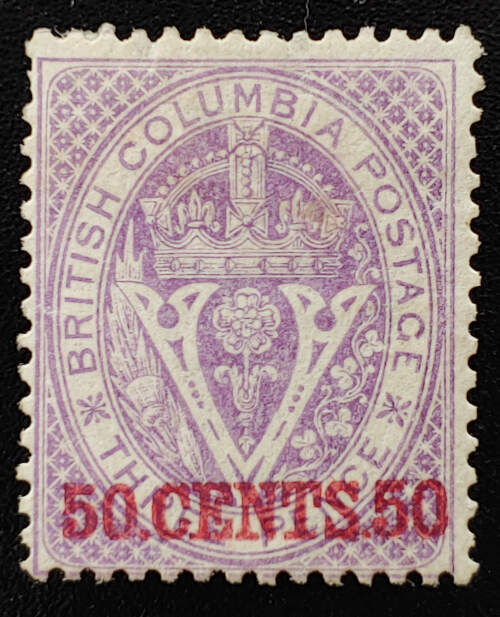 B.C. #12 Fine Mint OG 1867/71 50c owner's backstamp $1800