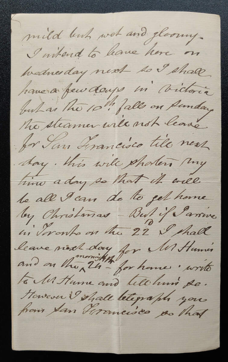 New Westminster, B.C. 28 Nov 1882 3-pg Marcus Smith letter to his wife