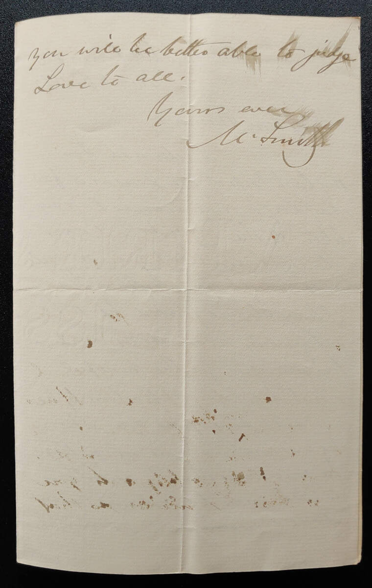 New Westminster, B.C. 28 Nov 1882 3-pg Marcus Smith letter to his wife