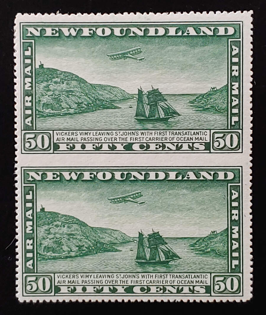 Newfoundland #C7b Fine+ one NH 1931 50c Perf by Imperf Pair $1856