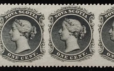 Nova Scotia #8 F/VF Mint 1860/63 1c Black Perf by Imperf Strip (3)
