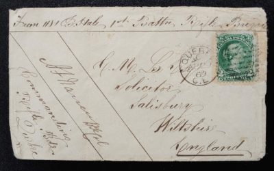 Quebec, C.E. #24 29 Apr 1869 2c Rifle Brigade Transatlantic Cover
