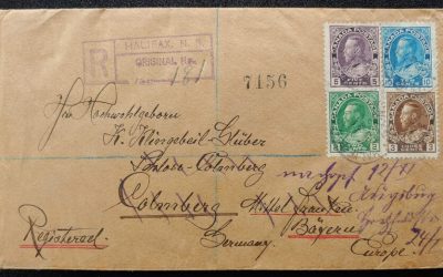 Henry Hechler 1923 20c Halifax Registered readdressed Cover to Germany