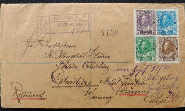 Henry Hechler 1923 20c Halifax Registered readdressed Cover to Germany