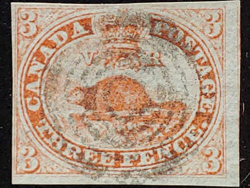 Canada #1a Fine Used 1851 3d Beaver, Laid Paper ex Bileski