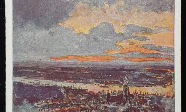Zeppelin Over Antwerp Unused Artist-signed 1914 colour Postcard