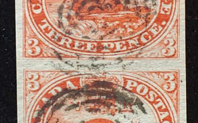 Canada #4 VF Used 1852 3d Beaver Vertical Pair