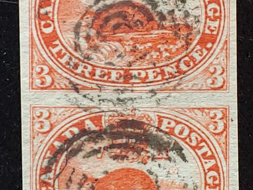 Canada #4 VF Used 1852 3d Beaver Vertical Pair