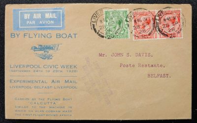 G.B. 28 Sep 1928 2.5d Liverpool/Belfast Calcutta Flying Boat Cover