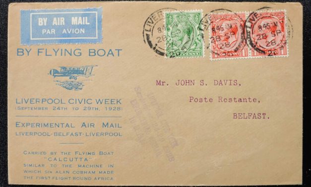 G.B. 28 Sep 1928 2.5d Liverpool/Belfast Calcutta Flying Boat Cover